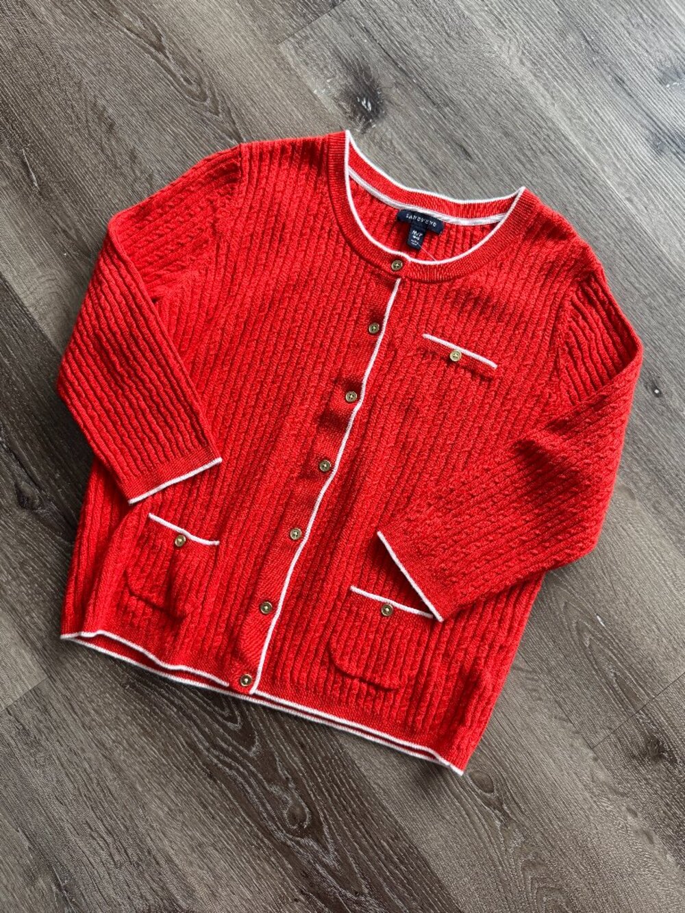 Vintage Lands' End old money preppy cotton linen cableknit cardigan / sz M